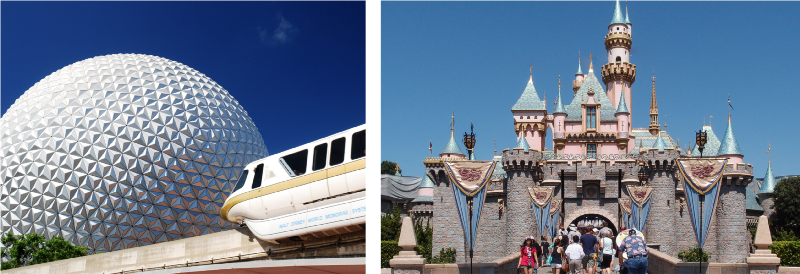 Spaceship Earth and Sleeping Beauty Castle