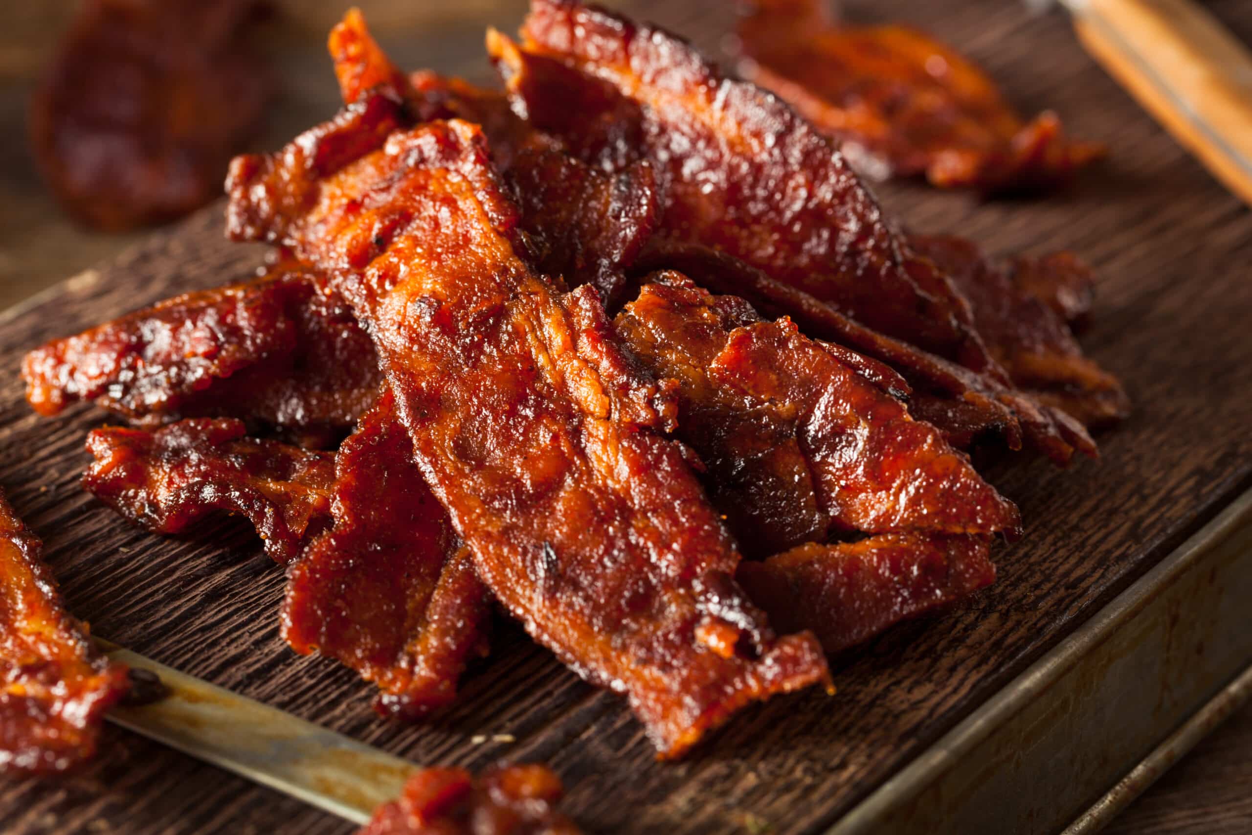 Homemade Dried Barbecue Bacon Jerky with Salt