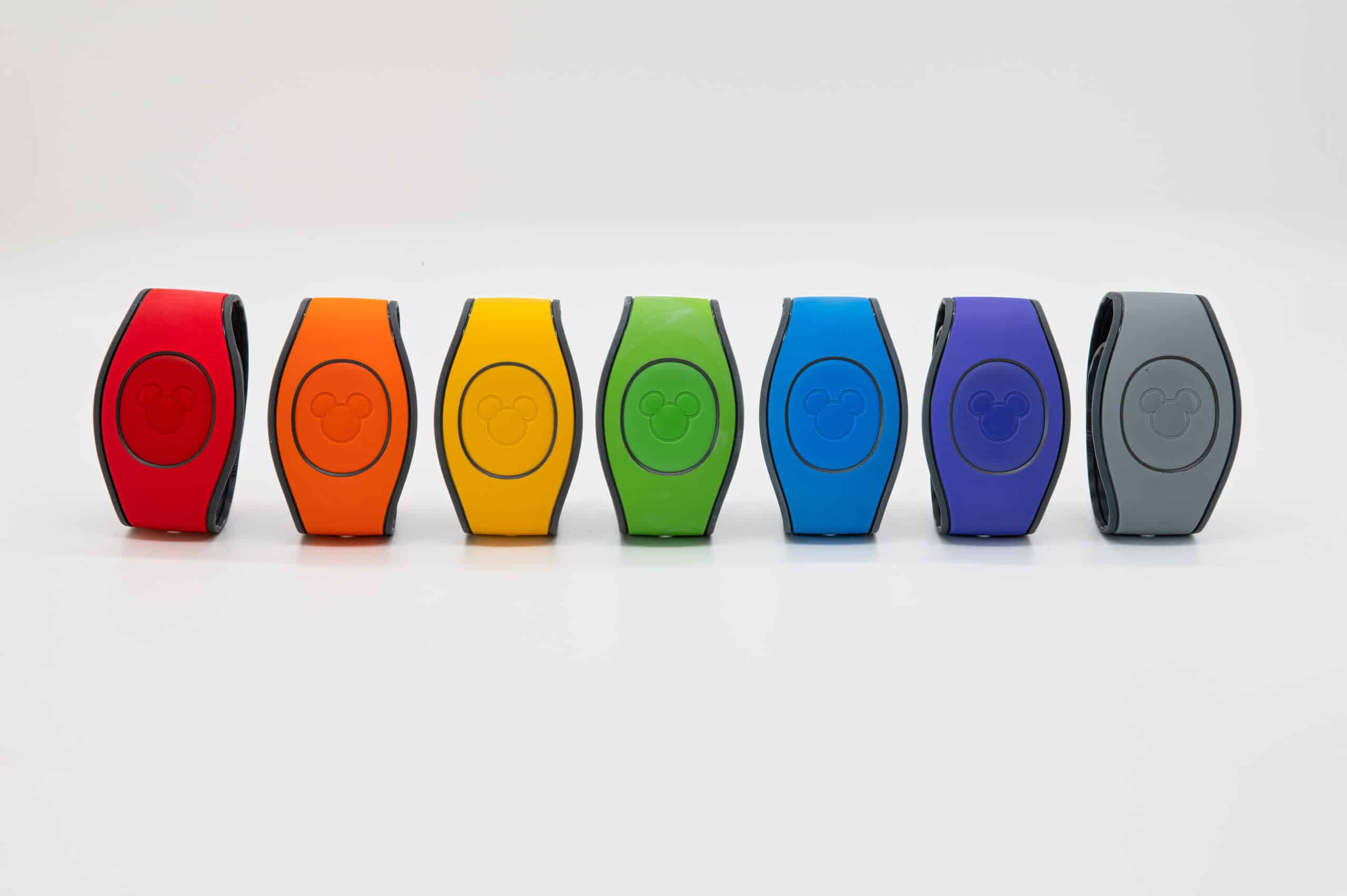 View of different colour Disney Magicbands